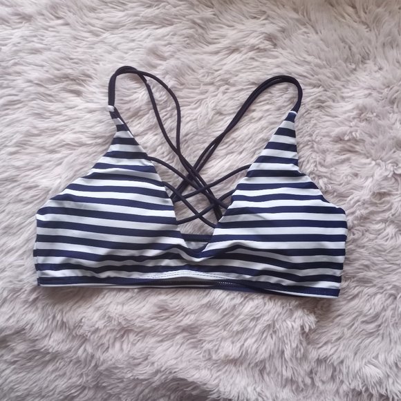 Cupshe Blue & White Striped Strappy Nautical Bikini Top